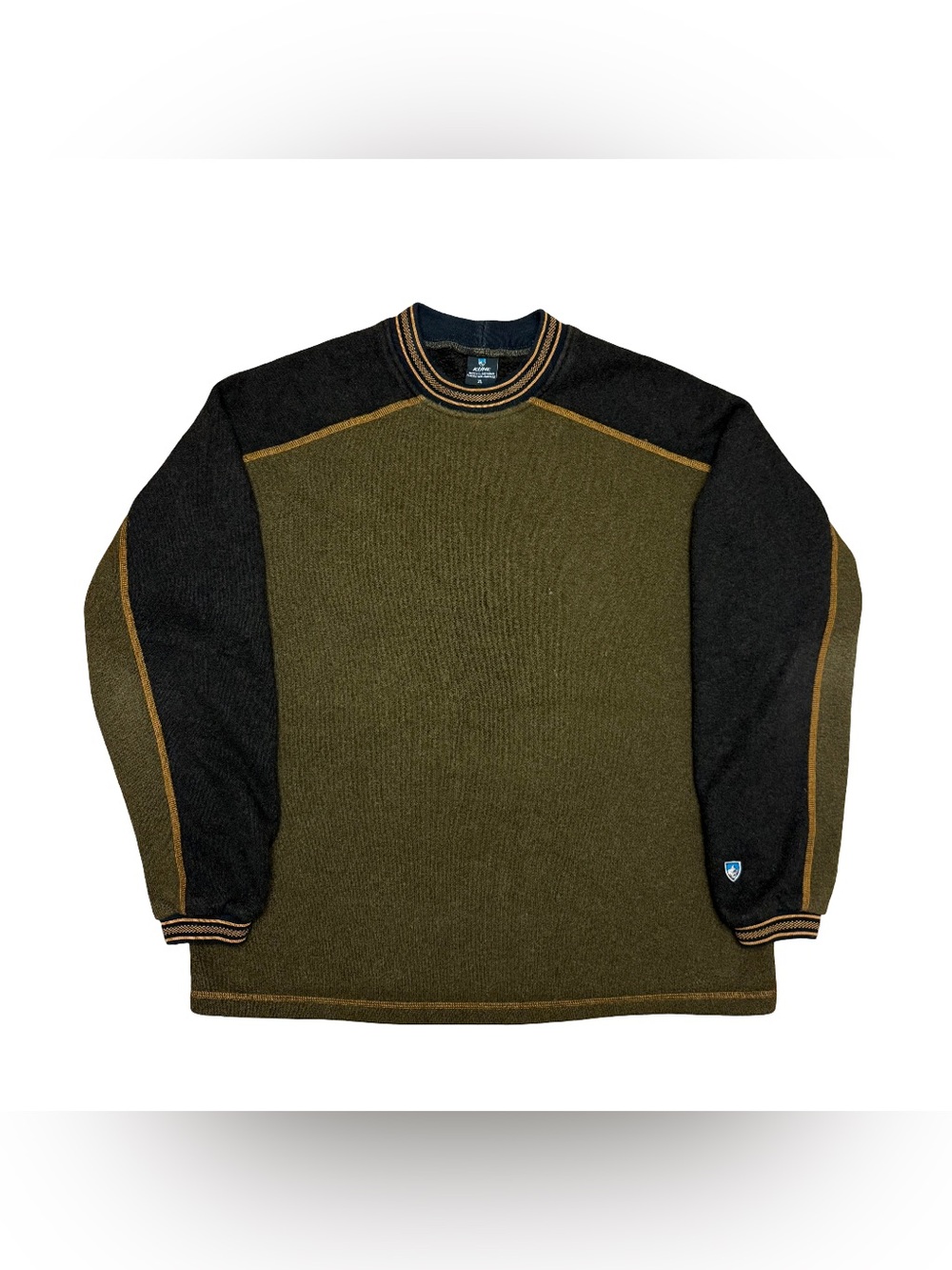 Vintage KÜHL Thermal Knit Crewneck Sweater Olive Black Gorpcore Outdoor Men’s XL
